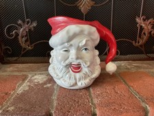 Vtg Winking Santa Ceramic Pitcher Hand Painted Christmas Jamar Mallory Mold MCM picture