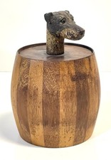 Antique Wood Tobacco Humidor England Franklin & Simon Co NY Dog Head  Glass Eyes picture