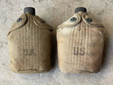 PAIR WW2 US Army M1910 Canteen 1944 W/covers NAMED isued nice aluminum NO cups picture