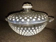 Anchor Hocking Moonstone Opalescent Hobnail Vintage Covered Candy Dish picture