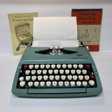 Vtg MCM 1970 Smith Corona Cougar Typewriter Tested Teal Aqua Blue Hard Case SCM  picture