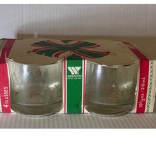 4 Vtg MCM Wheaton Fine Glass lowball rock glasses dotted Christmas tree new NOS picture