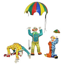 Vtg LOT Mexican Los Gatos Paper Mache Circus Clowns Handpainted Folk Art Signed picture