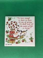 Jasco 1981 Strawberry Shortcake Girl w/Dog Patches Ceramic Tile Trivet VTG RED picture