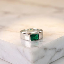 9Ct+ Stone Natural Certified Green Emerald Ring 925 Sterling Silver Emerald Cut picture