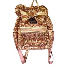 DISNEY PARKS Minnie Mouse Rose Gold Sequin Mini Backpack LOUNGEFLY picture