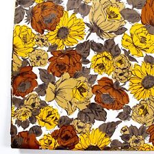 Vtg Cotton Fabric 1960s Yellow Brown Roses 5 Yards Floral Dressmaking Yardage picture