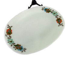 JAJ Pyrex Geometric Flowers Pattern Oval Serving Plate 606 22 Milk Glass 30.5cmL picture
