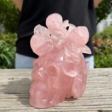 4.9LB 6.8'' Natural Rose Quartz Corpse Flower And Skull Statue Healing Crystal picture
