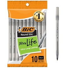 BIC Round Stic Black Ballpoint Pens, Medium 10 Count (Pack of 1), picture