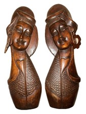 Vintage Hand Carved Women Bust Wall Hangings, Pair picture