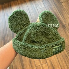 2026 Disney Parks Mickey Mouse Ears Sherpa Fleece Beanie Green Winter Hat NEW picture