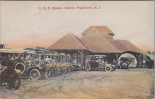 CRR Railroad Depot Atlantic Highlands New Jersey NJ Touring Cars 1908 Postcard picture
