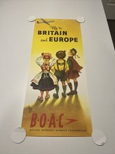 Vintage Original BOAC Travel Poster Fly To Britain Europe Frank Wooton... 28X12 picture
