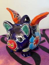 Handcrafted Handpainted Flying Pig  Artisan Mexican Talavera Pottery Piggy Bank picture