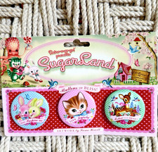 NEW Fiona Hewitt Retro Vintage Style Friend Animal Button Pins Pinbacks Set of 3 picture