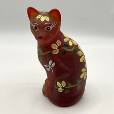 Fenton Hand Painted OOAK Stylized Ruby Cat Floral Design by Melissa Caplinger picture