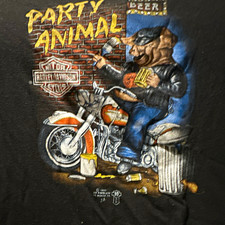 Harley-Davidson Party Animal 3D Emblem Graphic Black T shirt Size Large Vintage picture