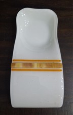 Modern Handcrafted Fused Glass Spoon Rest -Opaque Base W/Amber-Gold Stripes picture