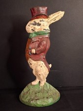Antique Cast Iron Gentleman Rabbit Doorstop Albany Foundry 94 Top Hat picture