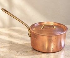Vintage French Tin  Lined Copper Sauce Pot Mauviel 6.5” w/ Lid - Made In France picture