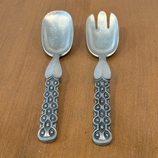 David Andersen Salad Spoon Fork Set Stopt Tinn Pewter Norway T262 T263 Brutalist picture