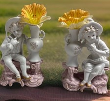 Vintage Ucago Japanese Bisque Vases Or Candle Holder. Set Boy And Girl picture