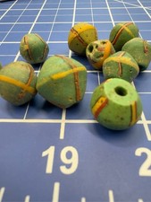 11 Antique Venetian King Beads Green Red Yellow African Trade Glass 1800s picture