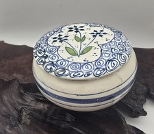 Antique Handpainted round Pottery Trinket Box Floral  picture