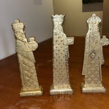 Nativity 3 Wise Men miniature Figure Gold Brass Antique Christian 🔥 LOT OF 3 picture