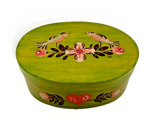 VTG SIGNED BENTWOOD HAND-PAINTED Love Birds & Flowers SCANDINAVIAN FOLK ART BOX picture