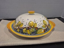VTG Rampini Radda Handpainted Ceramic Covered Butter Cheese Serving Tray 10.5