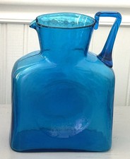 Vintage  Blenko Blue  Pitcher with Applied Handle Rare/HTF picture