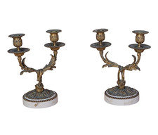 Pair of Antique Two-Light Candelabras in Bronze and Carrara Marble – Vintage  picture