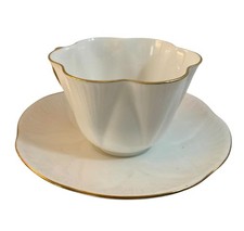 VTG Shelley Teacup & Saucer Regency White w/Gold Trim Standard Cup picture