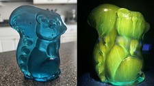 Vtg Viking UV Glow Glass Bluenique Blue Squirrel Paperweight Figurine MCM 5” picture