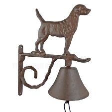 Dog Scroll Dinner Bell Cast Iron Wall Mounted Rustic Antique Brown Finish picture