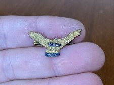 MRW 1940 Vtg Enameled Gold Plated Brass Eagle Wings Spread Pin Back Lapel Brooch picture