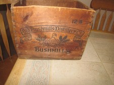 ANTIQUE 1908 OLD BUSHMILLS DISTILLERY Whiskey Wood Crate Box picture