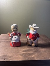 Menschik Goldman Cowboy Santa Claus Mrs. Claus w/Rifle Salt Pepper Shakers picture