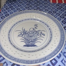 Rice Flower Dinner Plate 10 Inches Blue & White picture