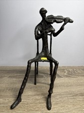 Bronze Mid Century Brutalist Violin Player Musician Sculpture 9