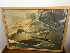 Framed WWII U.S. Navy PT Boat Print Poster Wall Art Firing Torpedo picture