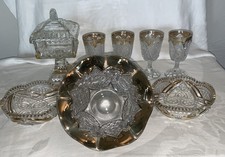 Lot of 8 Clear EAPG Glass pieces w gold trim Jeanette, Heisey,New Martinsville picture