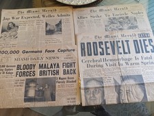 The Miami Herald Roosevelt Dies 1945 + Miami Daily News WWII Lot of 4 Newspapers picture
