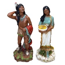 Vintage 1976 & 1980 Native American 2 Statue Indian Man Woman Baby DAMAGED picture