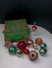 13 Vtg Mercury Glass Christmas Ornaments Shiny Brite Mixed Original Box-READ picture