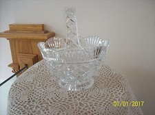 Crystal Glass Vintage Diamond & Fan Pattern Handled Brides Basket picture