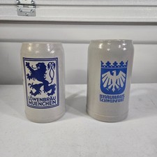 Vintage German Stoneware Beer Stein Lot of 2 Lowenbrau Brauhaus Schweinfurt 1L picture