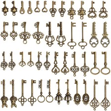 46Pack Old Vintage Antique Skeleton Keys Lot Large Small Necklace Pendant Bronze picture